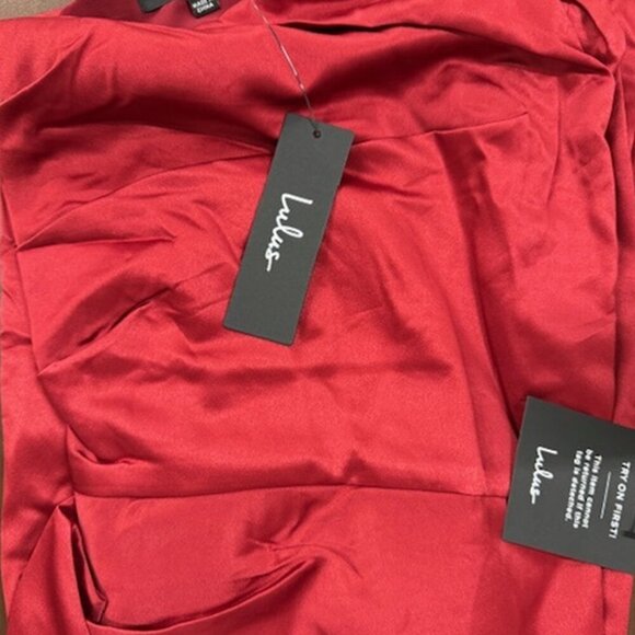 NWT Lulus Dreaming of Elegance Wine Red Satin One-Shoulder Maxi Dress - Picture 6 of 9